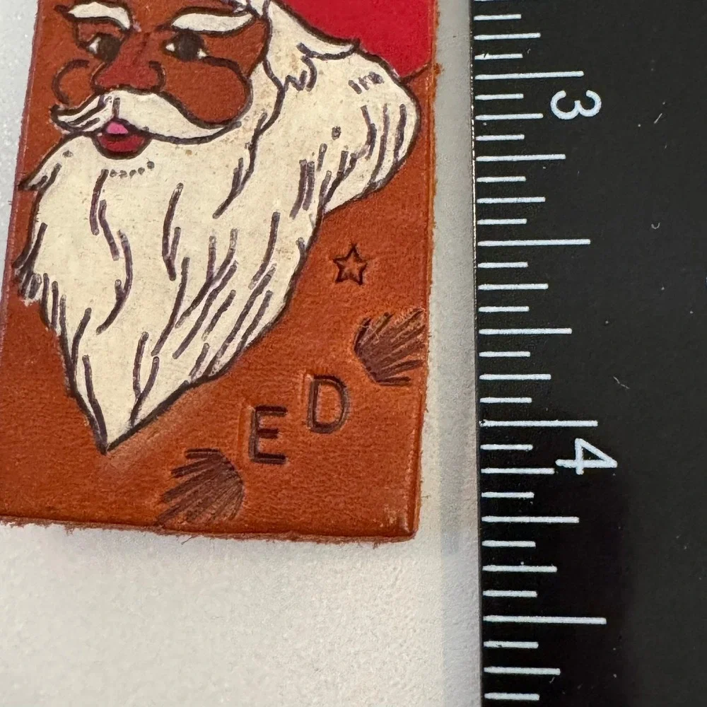 Hand Painted Leather Cowboy Santa‎ Claus Keychain Unique Western Holiday Charm